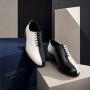 Pantofi Oxford bărbați alb-negru din piele naturală pentru ceremonie DONATOAN